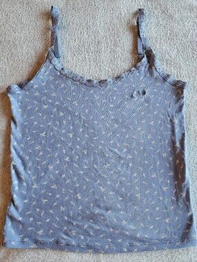Victoria's Secret PINK Pretty Perfect Cami Small Floral Lace Trim Blue